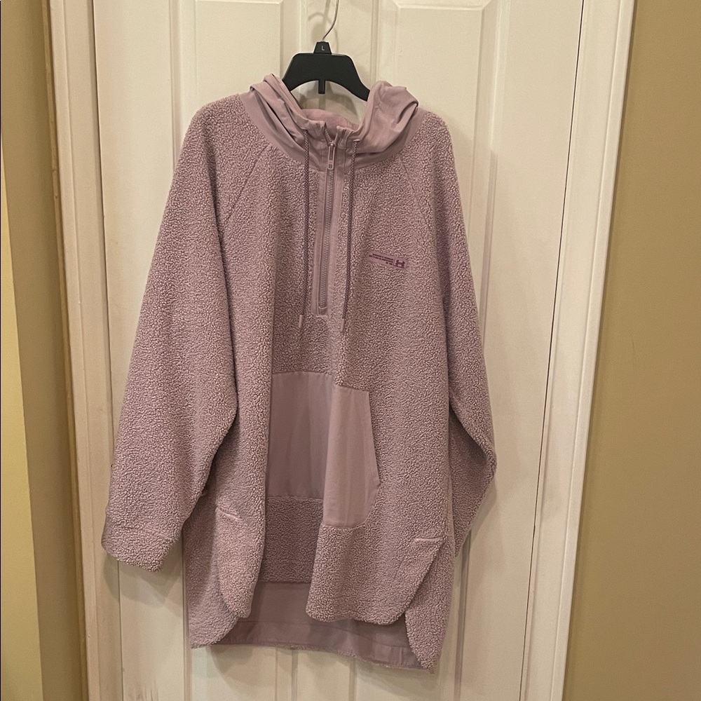 UA Mission Boucle Anorak Fleece Mauve Pink Pullover Tunic Hoodie